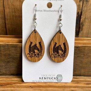 Run for the Roses Kentucky Derby Dangle Earrings Made from Reclaimed Kentucky Bourbon Barrels. Gifts for her. image 7