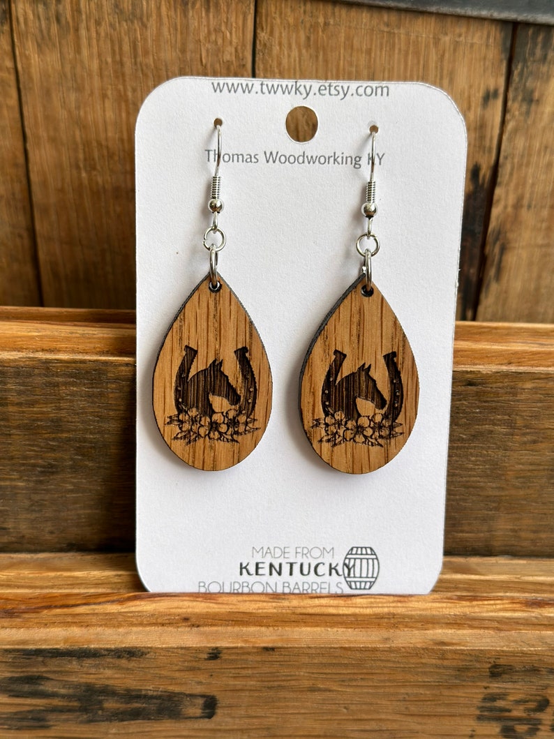 Run for the Roses Kentucky Derby Dangle Earrings Made from Reclaimed Kentucky Bourbon Barrels. Gifts for her. image 7