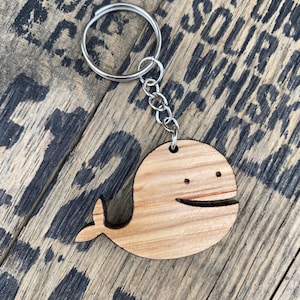 Wood Happy Whale Bourbon Barrel Keychain