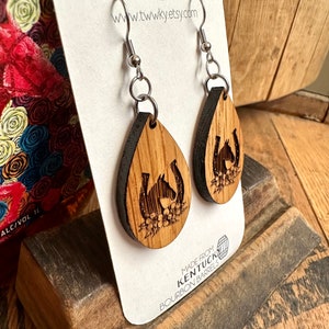 Run for the Roses Kentucky Derby Dangle Earrings Made from Reclaimed Kentucky Bourbon Barrels. Gifts for her. image 2