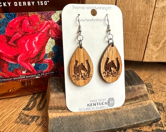 Run for the Roses Kentucky Derby Dangle Earrings - Made from Reclaimed Kentucky Bourbon Barrels. Gifts for her.