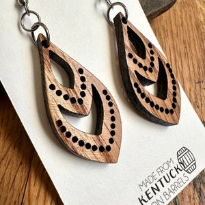 Wood Bourbon Barrel Dangle Mint Julep Earrings. Made from reclaimed Kentucky Bourbon Barrels. Gifts for her. image 7