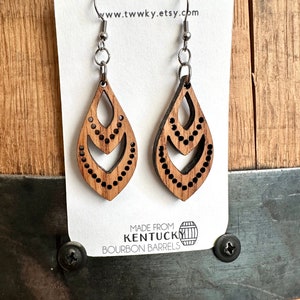 Wood Bourbon Barrel Dangle Mint Julep Earrings. Made from reclaimed Kentucky Bourbon Barrels. Gifts for her. image 9