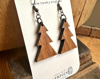 Bourbon Barrel Christmas Tree Earrings: Reclaimed Kentucky Wood