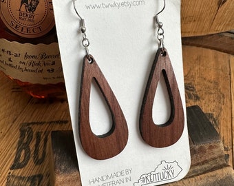 Bohemian Dangle Earrings. Made from Reclaimed Kentucky Walnut Tree Earrings. Statement Earrings.  Lightweight Wood Earrings.