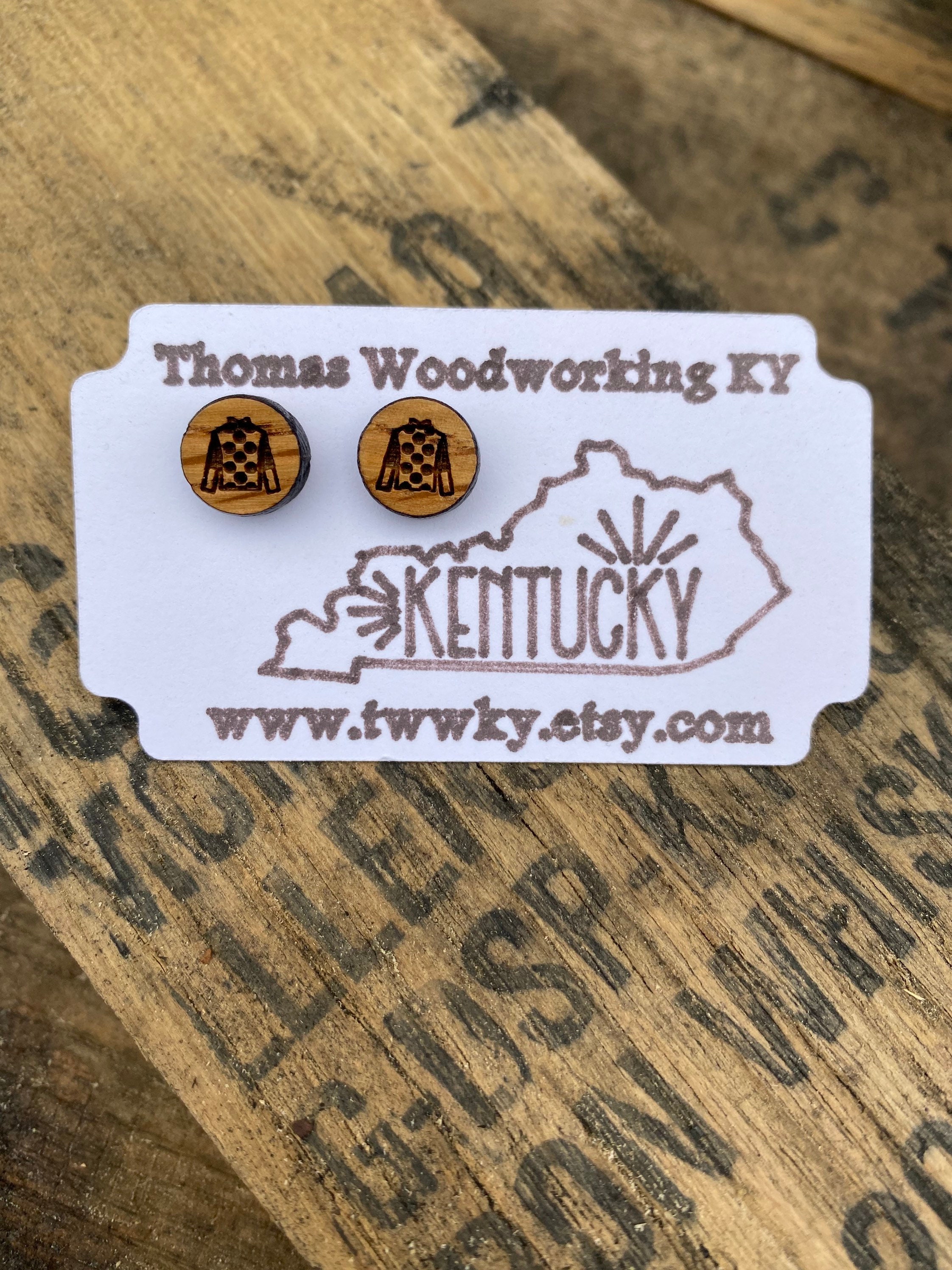 Kentucky Derby Jockey Silk Earrings made from Reclaimed Kentucky Bourbon  Barrels