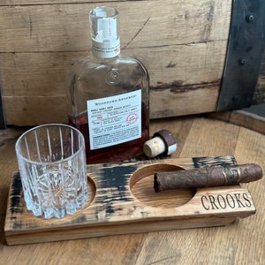 Whiskey Bourbon Barrel Cigar Tray and Coaster- Personalized and Custom Made. Gifts for him.