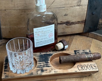 Whiskey Bourbon Barrel Cigar Tray and Coaster- Personalized and Custom Made. Gifts for him.