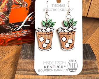 Mint Julep Earrings: Reclaimed Bourbon Barrel, Kentucky Derby Fashion