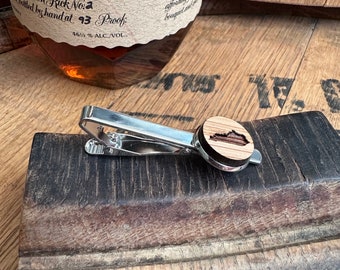 Kentucky State Tie Clips Made from Reclaimed Kentucky Bourbon Barrels. Custom gifts for him. Personalized gifts for him.