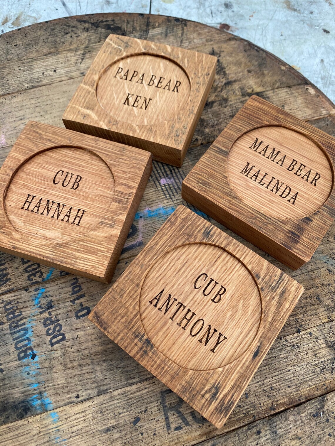 Wood Bourbon Barrel Coasters Etsy