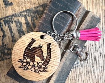 Run for the Roses Wood Keychain. Horse Keychain made from reclaimed Kentucky Bourbon Barrels. Horse gifts. Gifts for her.