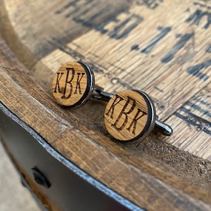 Monogram Wood Cuff Links: Reclaimed Kentucky Bourbon Barrel, Personalized