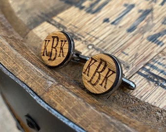 Wood Monogram Cuff Links- Personalized and Custom Made from Reclaimed Kentucky Bourbon Barrels- gifts for dad- gifts for him.