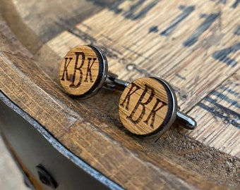 Monogram Wood Cuff Links: Reclaimed Kentucky Bourbon Barrel, Personalized