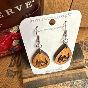 Run for the Roses Kentucky Derby Dangle Earrings Made from Reclaimed Kentucky Bourbon Barrels. Gifts for her. image 4