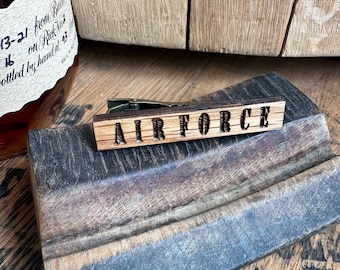 Air Force Tie Clips Made from Reclaimed Kentucky Bourbon Barrels-Custom gifts for him- Personalized gifts for him- Father’s Day gifts.