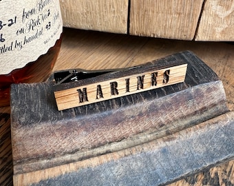 Marines Tie Clips Made from Reclaimed Kentucky Bourbon Barrels-Custom gifts for him- Personalized gifts for him- Father’s Day gifts