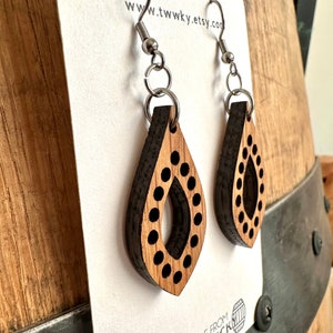 Wood Bourbon Barrel Drop Earrings made from reclaimed Kentucky Bourbon Barrels. Gifts for her. Bourbon Trail gifts. image 10