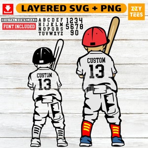 Baseball Junge Svpng Png, geschichtete Baseball Clipart, kleine Liga Cricut-Datei, Sport Kinder Silhouette, benutzerdefinierte Baseballspieler Design