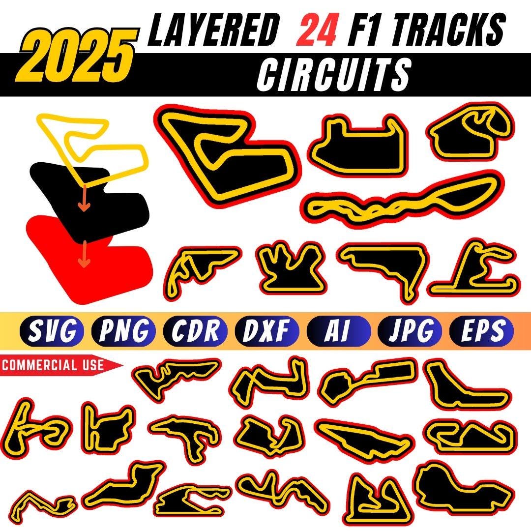 Layered Formula 1 SVG Bundle 2025 F1 Circuit Track Cut Files for Cricut ...