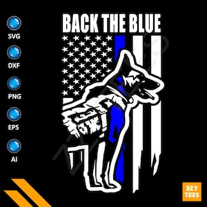 Politie K9 Svg Png Dxf Eps Ai, terug de blauwe Duitse herder, dunne blauwe lijn hond clipart, digitaal bestand rechtshandhaving, politie ondersteuning ontwerp