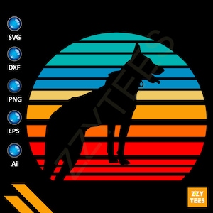ヴィンテージサンセットK9犬シルエットSVG PNGダウンロード