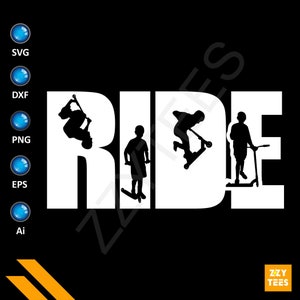 Balade en voiture SVG PNG, Silhouette pour sports extrêmes, planche à roulettes BMX Scooter Clipart, fichier coupe cascadeur, conception de vecteur de sports d'aventure
