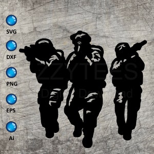Airsoft Player Silhouette: Tactical Team, Sniper, and Assault Rifleman - SVG, PNG