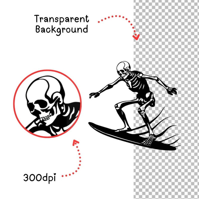 Skeleton Surfer SVG Bundle | 468 Surfing Skeletons | Horror Surf ...