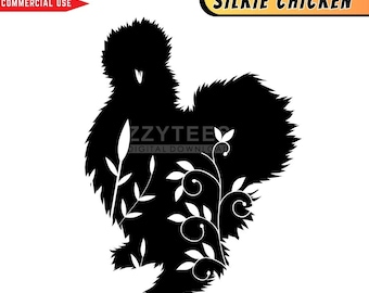 Floral Chicken SVG: Silky Farm Animal Silhouette (Digital Download)