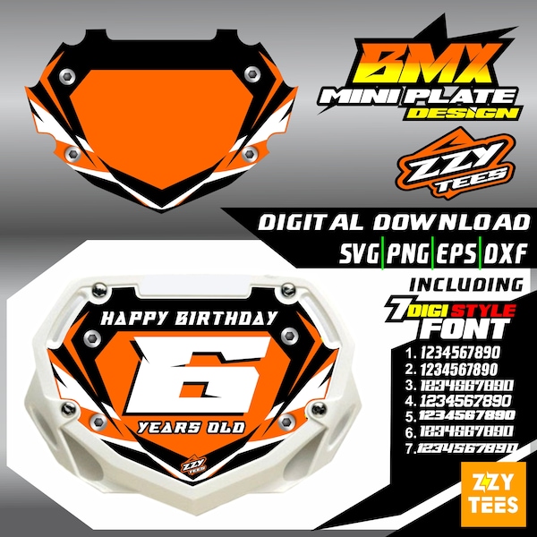 bmx custom racing plate, mx design free 7 digital number font, Motocross Bike, cut file svg, png, eps, dxf for cutting file and prints