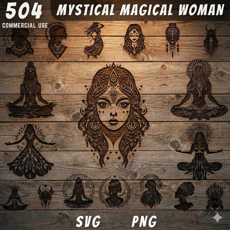 Mystical Woman SVG Bundle for CNC Laser Engraving Lightburn Wood Cut ...