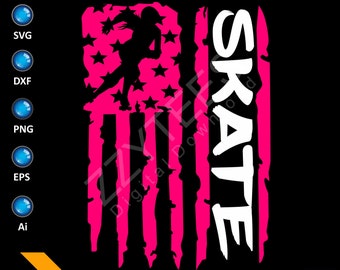 Patriotyczna dziewczyna na rolkach z flagą USA SVG: Cricut, Cameo, Silhouette (pobieranie cyfrowe)
