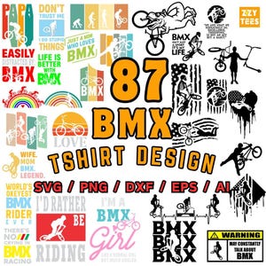 87 BMX T-Shirt Designs Bundle Svg Png Dxf Eps Ai, Bmx Rider Clipart, Extreme Sports Vector, Bicycle Stunt Graphics, Bmx Racing Shirt Design