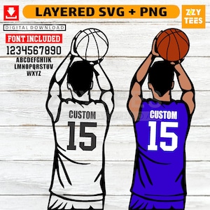 Anpassbarer Basketball-Player SVG PNG, anpassbare Vektorgrafik geschichtete benutzerdefinierte Namenszahl
