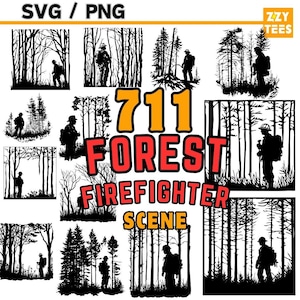 Forest Firefighter Scene SVG PNG Bundle: Wildfire Clipart (Digital Download)