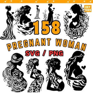 158 Kobieta w ciąży SVG PNG, Ciąża Sylwetka Clipart, Macierzyństwo SVG, Kobieta w ciąży Wektor, Przyszła Matka Plik Cięcia, Mama do Przyszłości