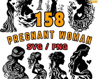 Paquete SVG de siluetas de maternidad: 158 diseños de imágenes prediseñadas de embarazo (descarga digital)