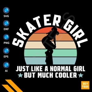 Retro skater Girl SVG PNG: clipart skateboarding uit de jaren 70 (digitale download)