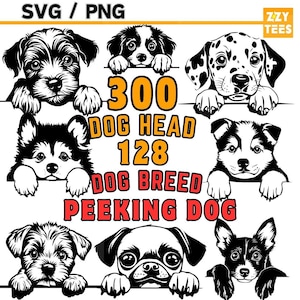 Peeking Puppies SVG Bundle | 128 Dog Breeds Clipart | Pet Lover Cricut Cut Files | Puppy Silhouette SVG PNG | Commercial