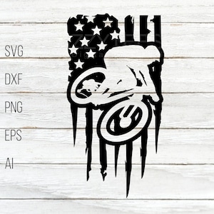 Drapeau américain de vélo Bmx Svg Png Dxf Eps Ai, clipart cyclisme patriotique, fichier cricut de sports extrêmes, conception de silhouette de motard de motocross