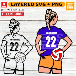 Jogador de vôlei personalizável SVG PNG Cricut Arquivo em camadas de vôlei feminino DXF