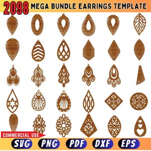 Earring Laser Cut SVG, Earrings Template SVG, Wooden Jewelry Svg, Glowforge Svg, Cricut Leather Earrings, Mandala Boho Earrings Bundle