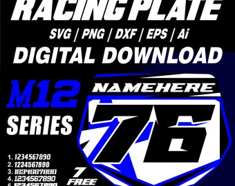Niestandardowa tablica rejestracyjna do wyścigów motocrossowych SVG | Edytowalny numer, nazwa (pobranie cyfrowe)