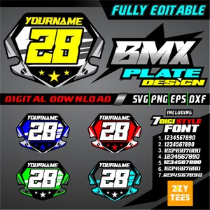 bmx raceplaat, mx ontwerp gratis 7 digitale nummerlettertype, Motocross Bike, gesneden bestand svg, png, eps, dxf voor het snijden van bestanden en afdrukken