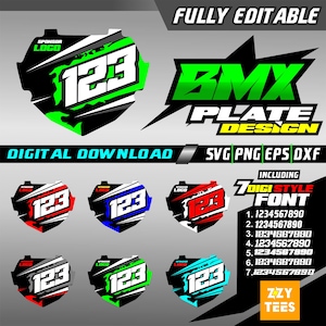 bmx custom racing plate mx design with free 7 digital number font, Motocross svg, Motocross Bike for cutting file and prints