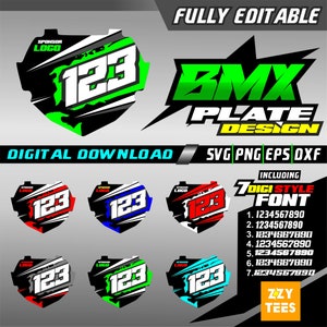 Bmx Custom Racing Plate mx Design mit kostenloser 7 digitaler Nummer Schriftart, Motocross svg, Motocross Bike zum Schneiden von Dateien und Ausdrucken