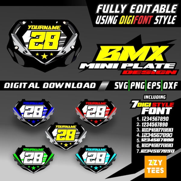 bmx custom racing mini plate, mx design with free 7 digital number font, Motocross Bike, Motocross svg, cut file svg, png, eps, dxf, ai