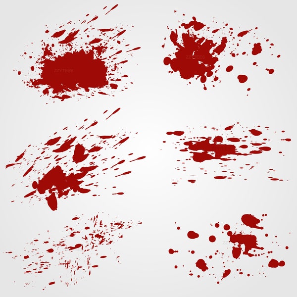 6 Blood Bloody Splash Art, Blood Splatter svg, Scary Blood Drop Droplet Red Dripping liquid SVG, PNG Vector for Cutting and Printing File